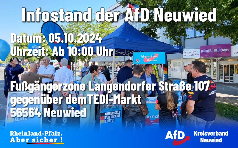 Infostand der AfD-Neuwied in der Fussgängerzone, mit vielen interessierten Leuten